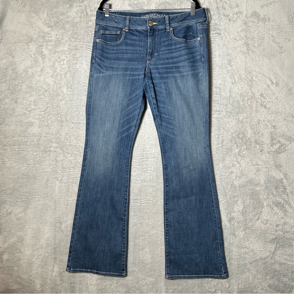 American Eagle Outfitters Denim - American Eagle Kick Boot Jeans Womens 14 X Long Dark Blue Denim Stretch Distress